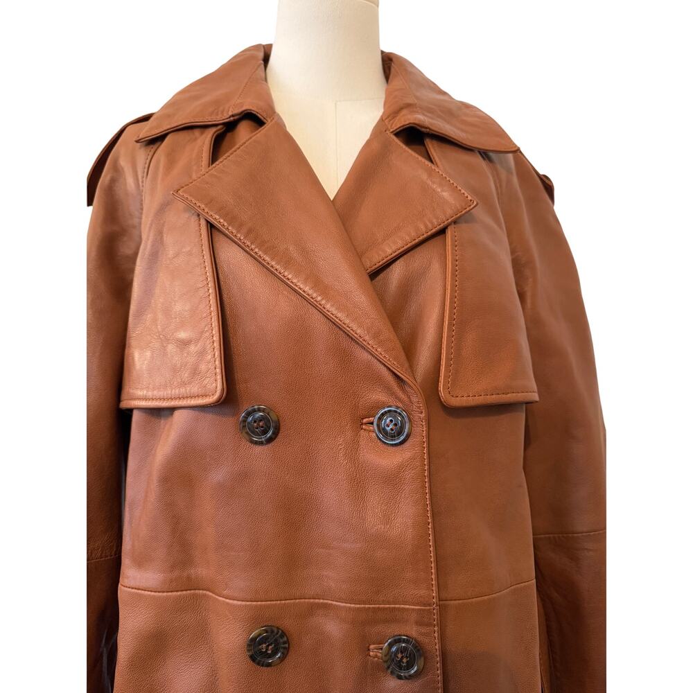 Wilson Leather Genuine NWT Long Leather Brown Double-Breasted Coat Jacket - L - Picture 3 of 10